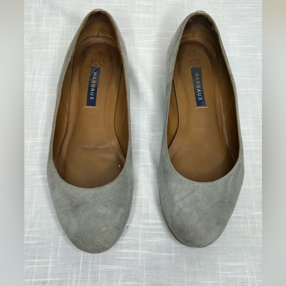 Margaux Ballet Flats Size 7.5 Flint Gray Suede Italian Leather Handmade